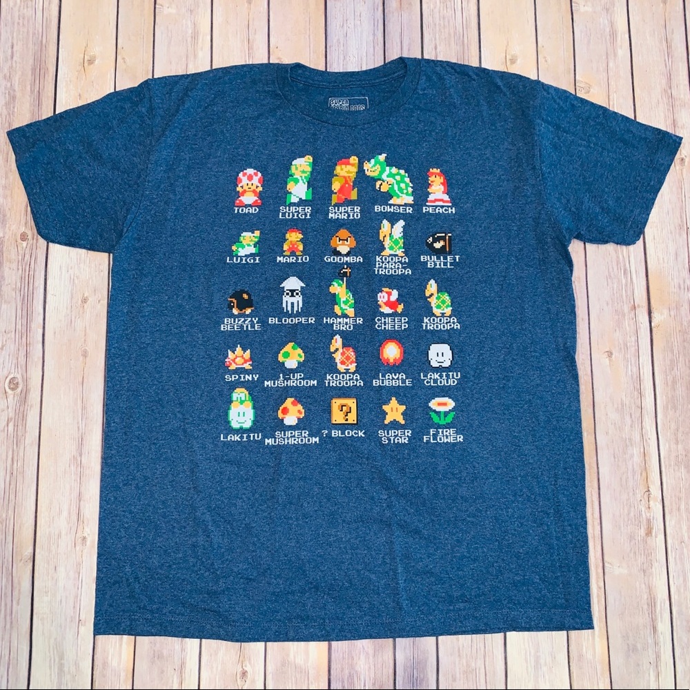Nintendo Super Mario Bros Mens Blue graphic tee XL